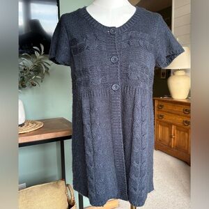 Faded Glory Dark Blue Cable-Knit Short Sleeve Cardigan with 3 Button Closure
